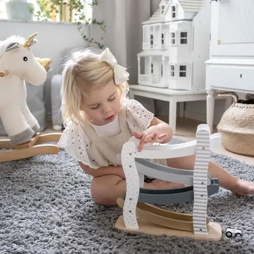 Jabadabado Kinderspielzeug, Holzspielzeug, Autorutsche mit Autos - Silber