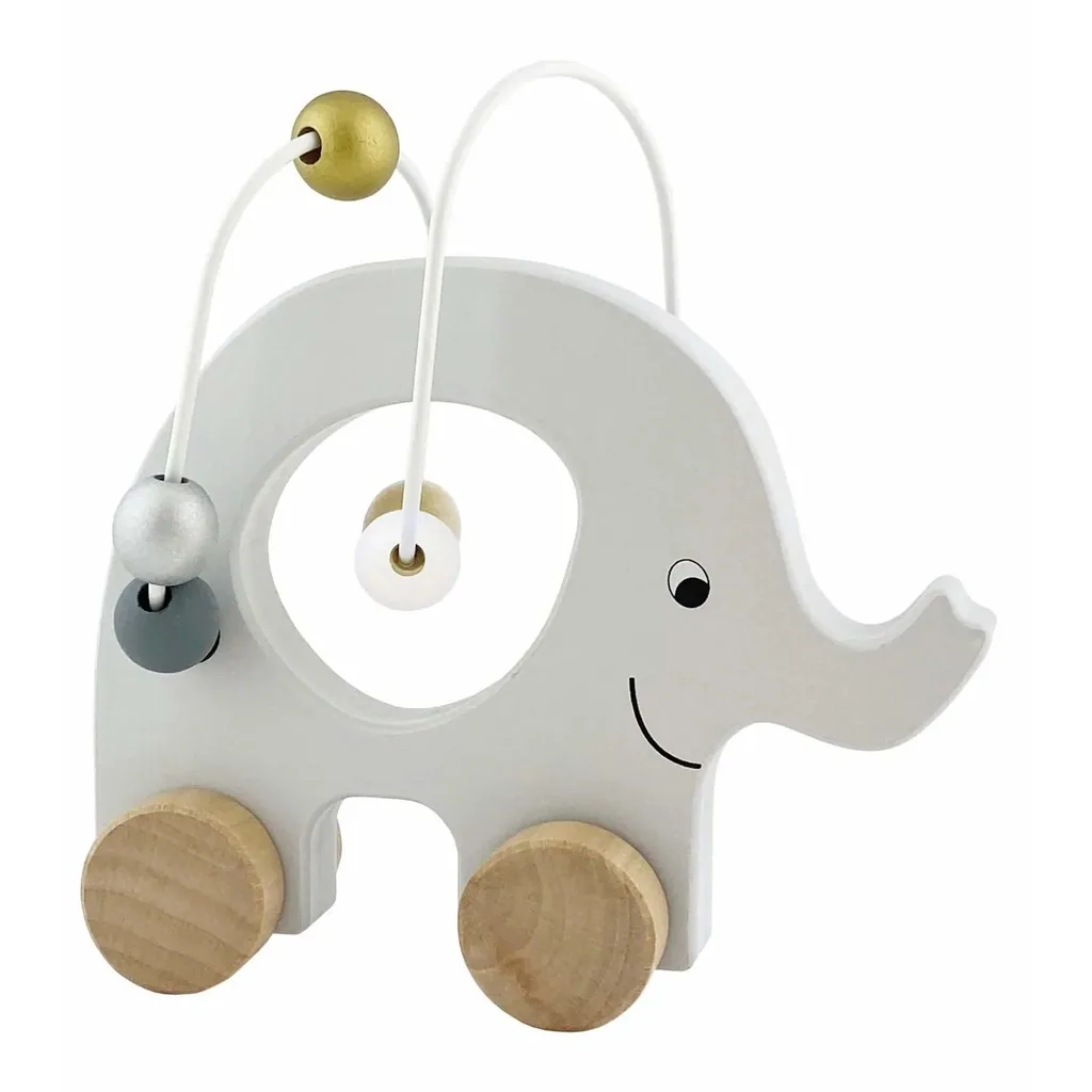 Jabadabado Kinderspielzeug, Schiebetier, Schiebespielzeug - Elefant mit Motorikschleife, Silber