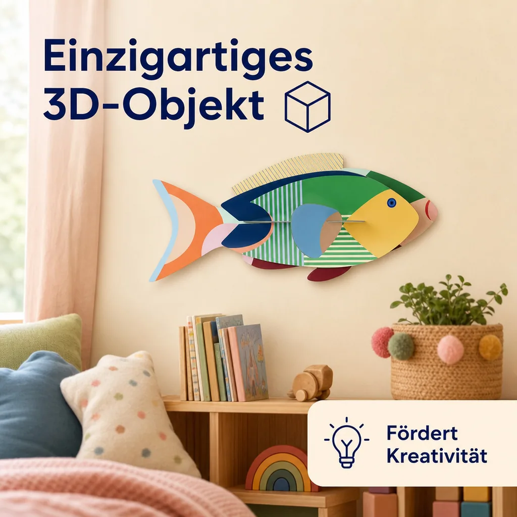 Studio ROOF Bastel-Set, 3D Wandobjekt, 3D Dekoration - Luna Fisch