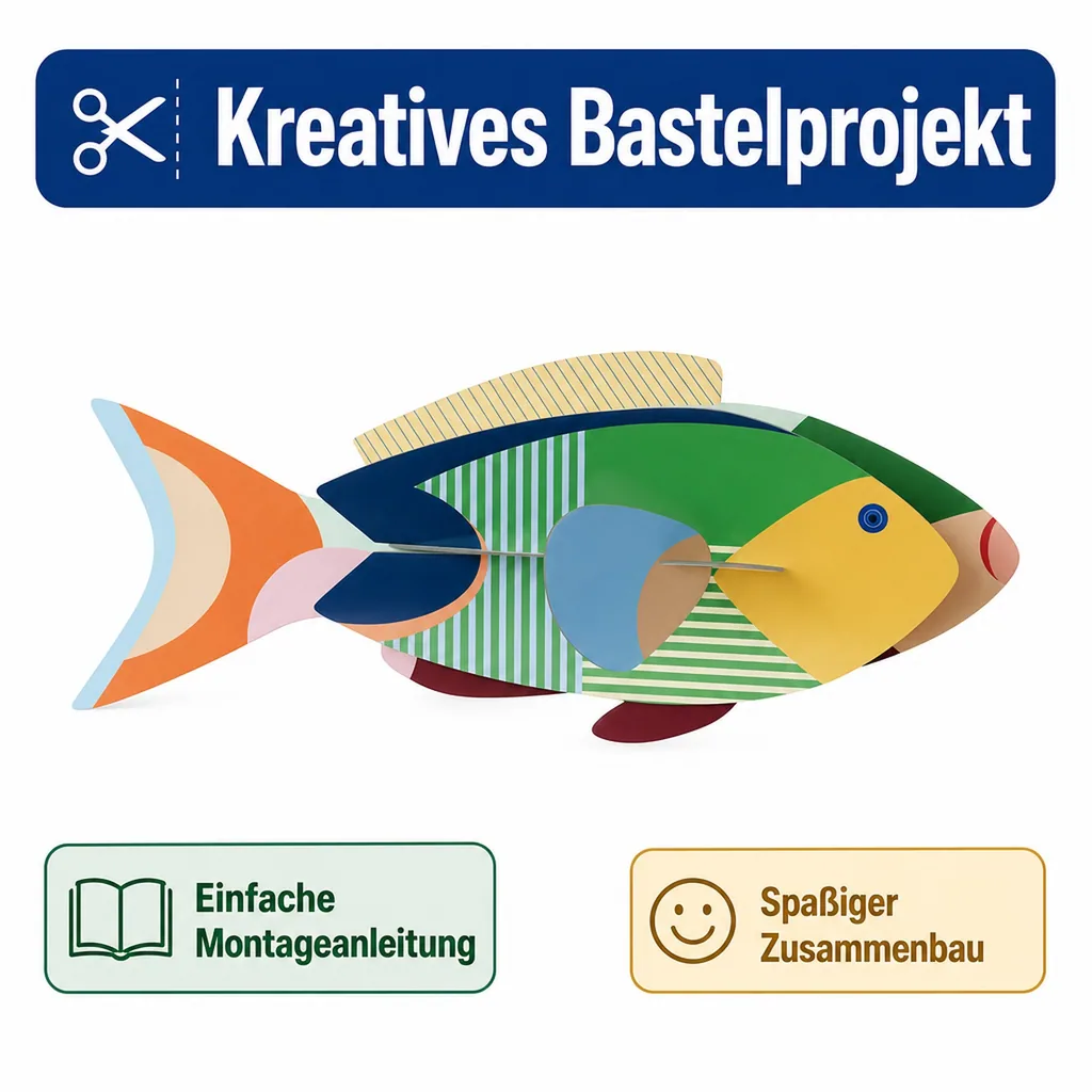 Studio ROOF Bastel-Set, 3D Wandobjekt, 3D Dekoration - Luna Fisch