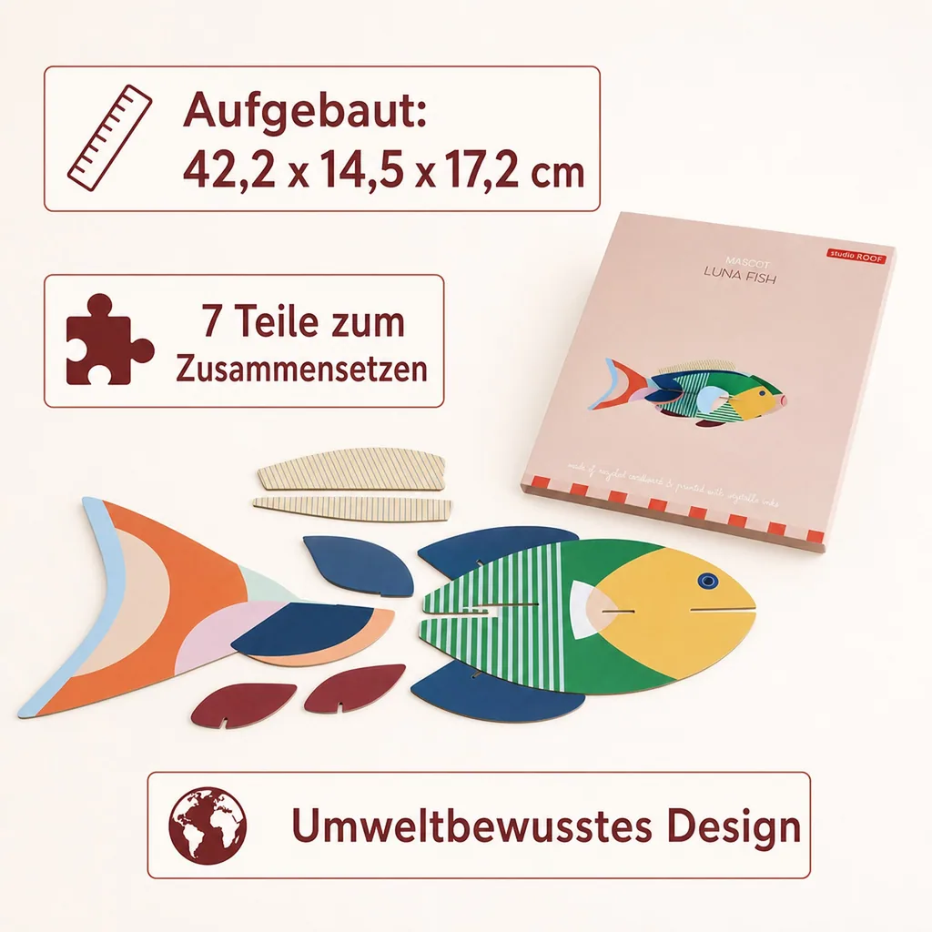 Studio ROOF Bastel-Set, 3D Wandobjekt, 3D Dekoration - Luna Fisch