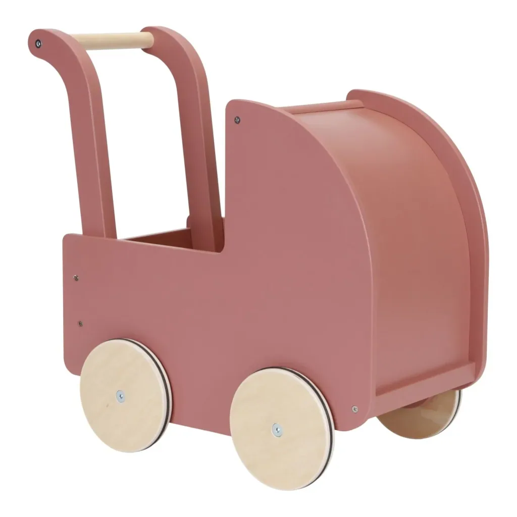 Little Dutch Puppenwagen, Puppenbuggy inkl. Stoff und Puppe: Lauflernwagen aus Holz mit Bettzeug für Puppen & Kuscheltiere