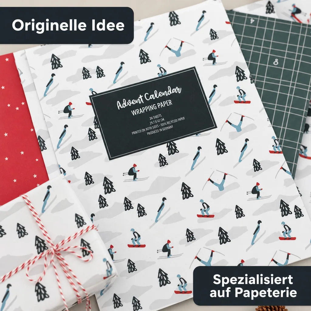 Ava & Yves Geschenkpapier Adventskalender Ski