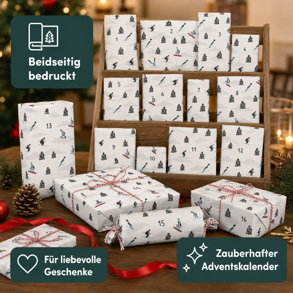 Ava & Yves Geschenkpapier Adventskalender Ski