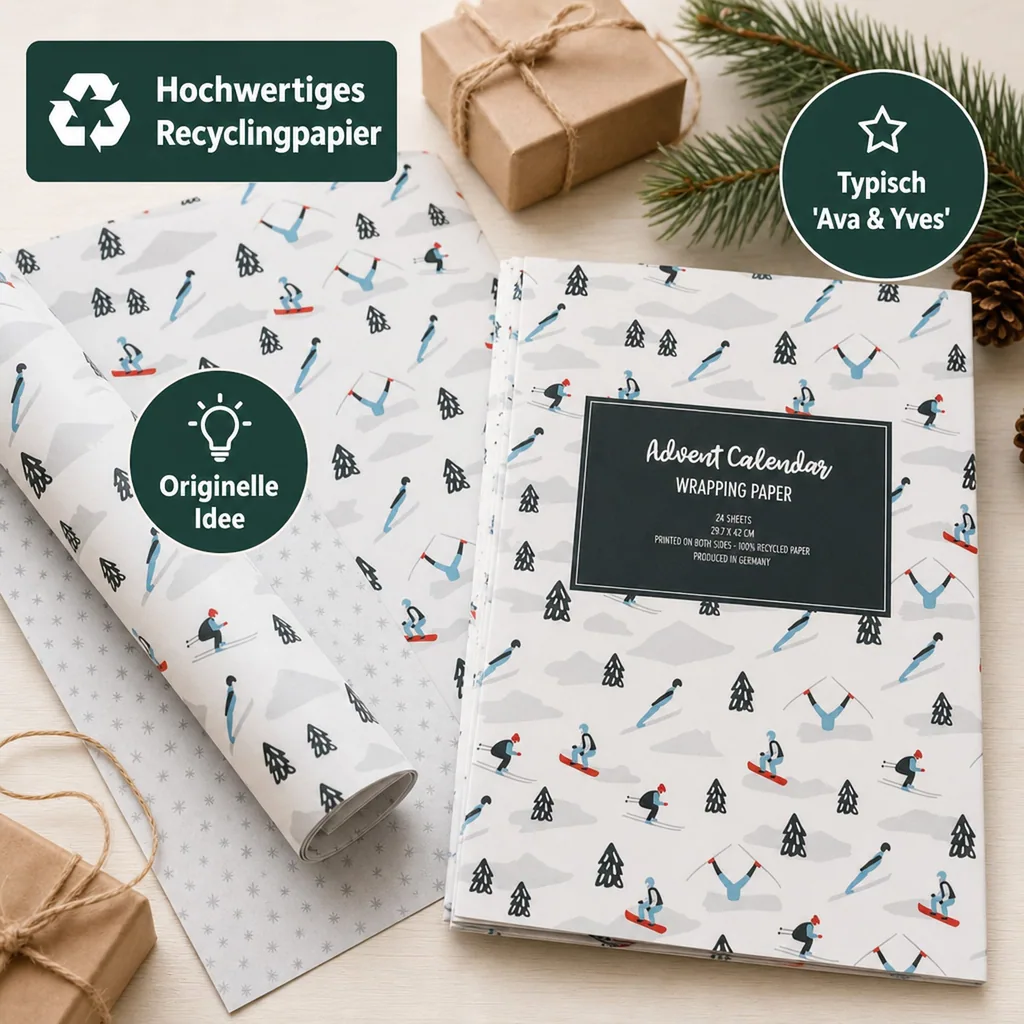 Ava & Yves Geschenkpapier Adventskalender Ski