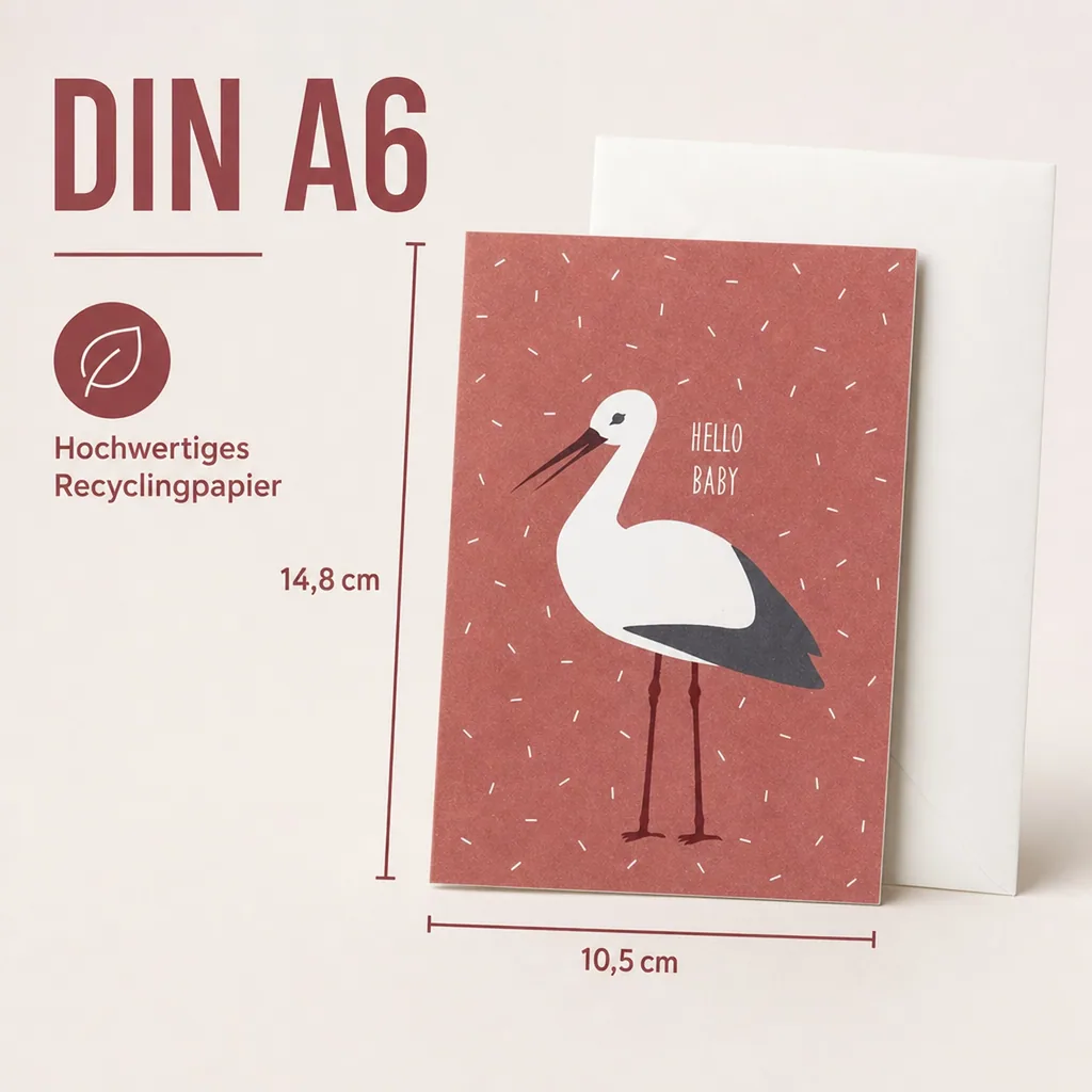 Ava & Yves Glückwunsch Karte zur Geburt Storch rot
