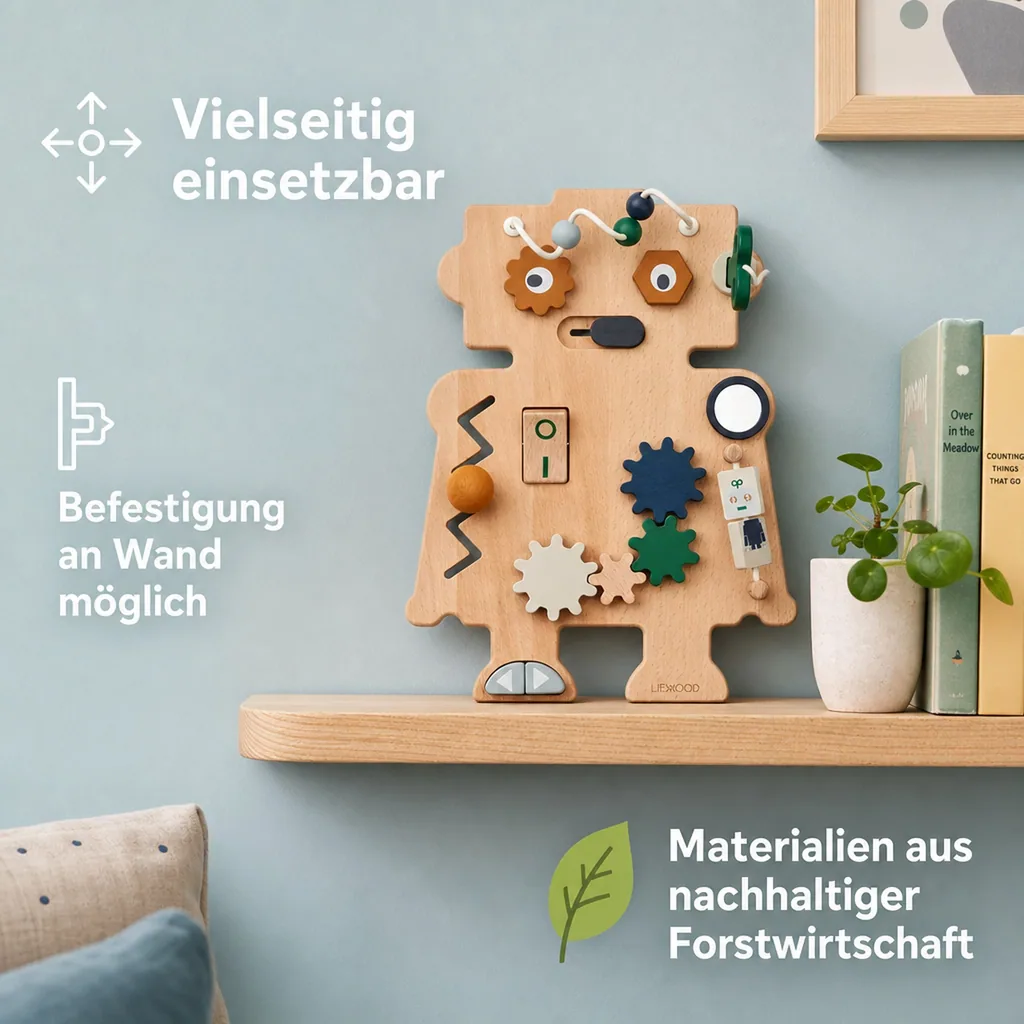 Liewood Holzspielzeug, Spielbrett - Carola Roboter, Indigoblau multi mix