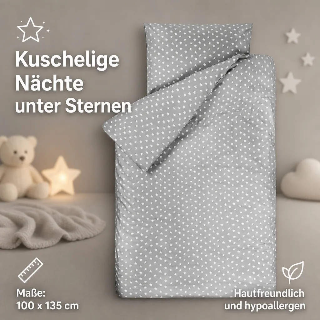 Bink Kinderbettwäsche Sterne grau 100 x 135
